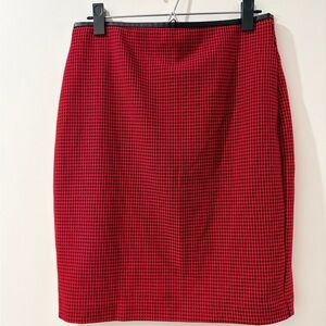 Express Red and Black Houndstooth Pencil Skirt